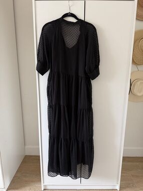 ZARA / Swiss Dot Black Tiered Sheer Midi Dress